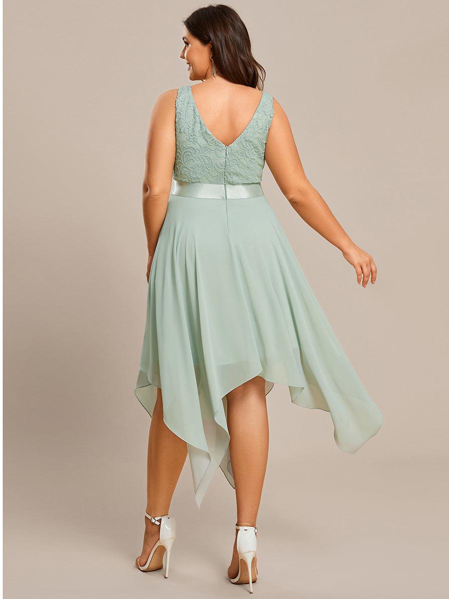 Robe de demoiselle d'honneur en dentelle et en mousseline de soie à col en V de grande taille #Couleur_Menthe Verte