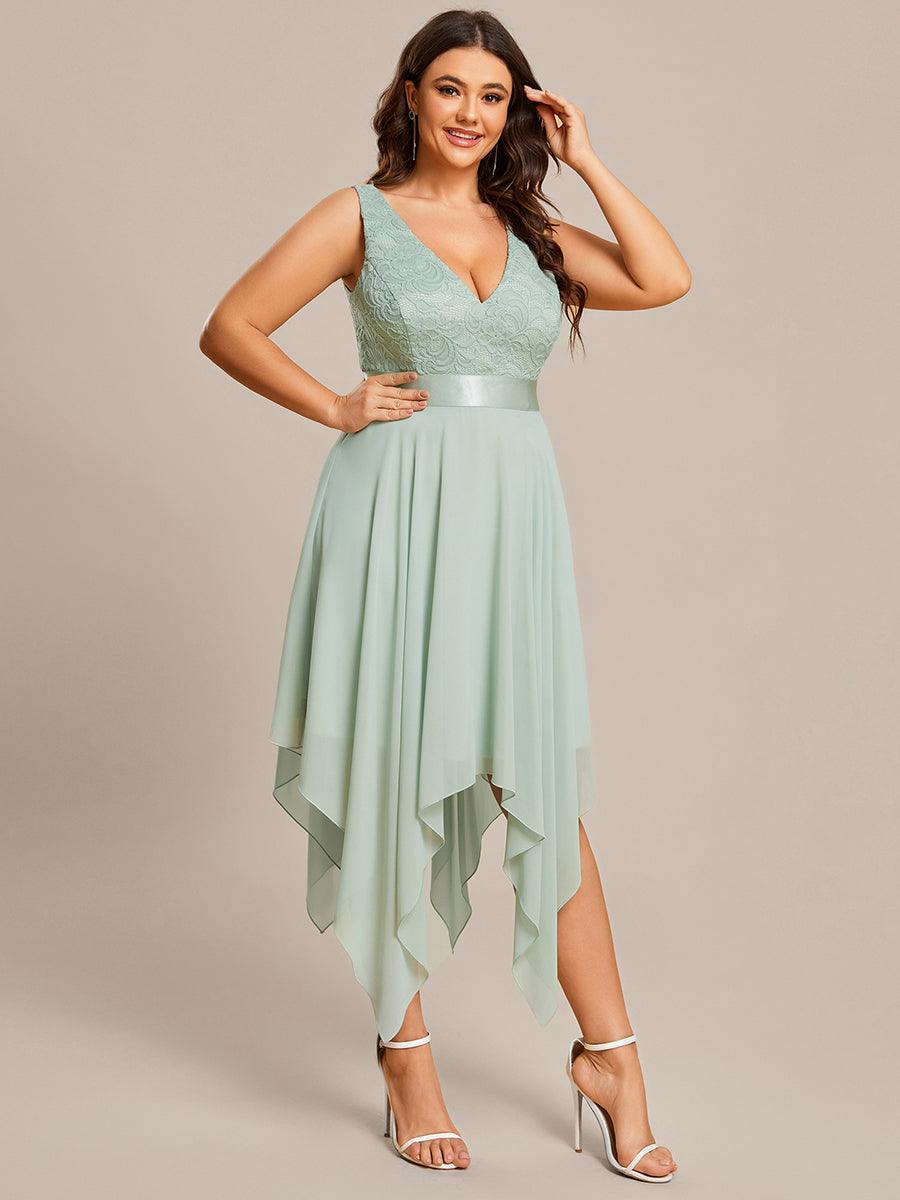 Robe de demoiselle d'honneur en dentelle et en mousseline de soie à col en V de grande taille #Couleur_Menthe Verte