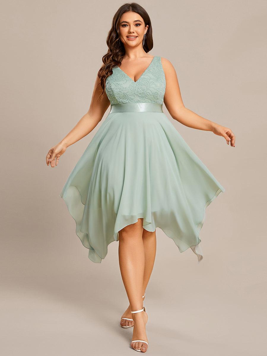 Robe de demoiselle d'honneur en dentelle et en mousseline de soie à col en V de grande taille #Couleur_Menthe Verte