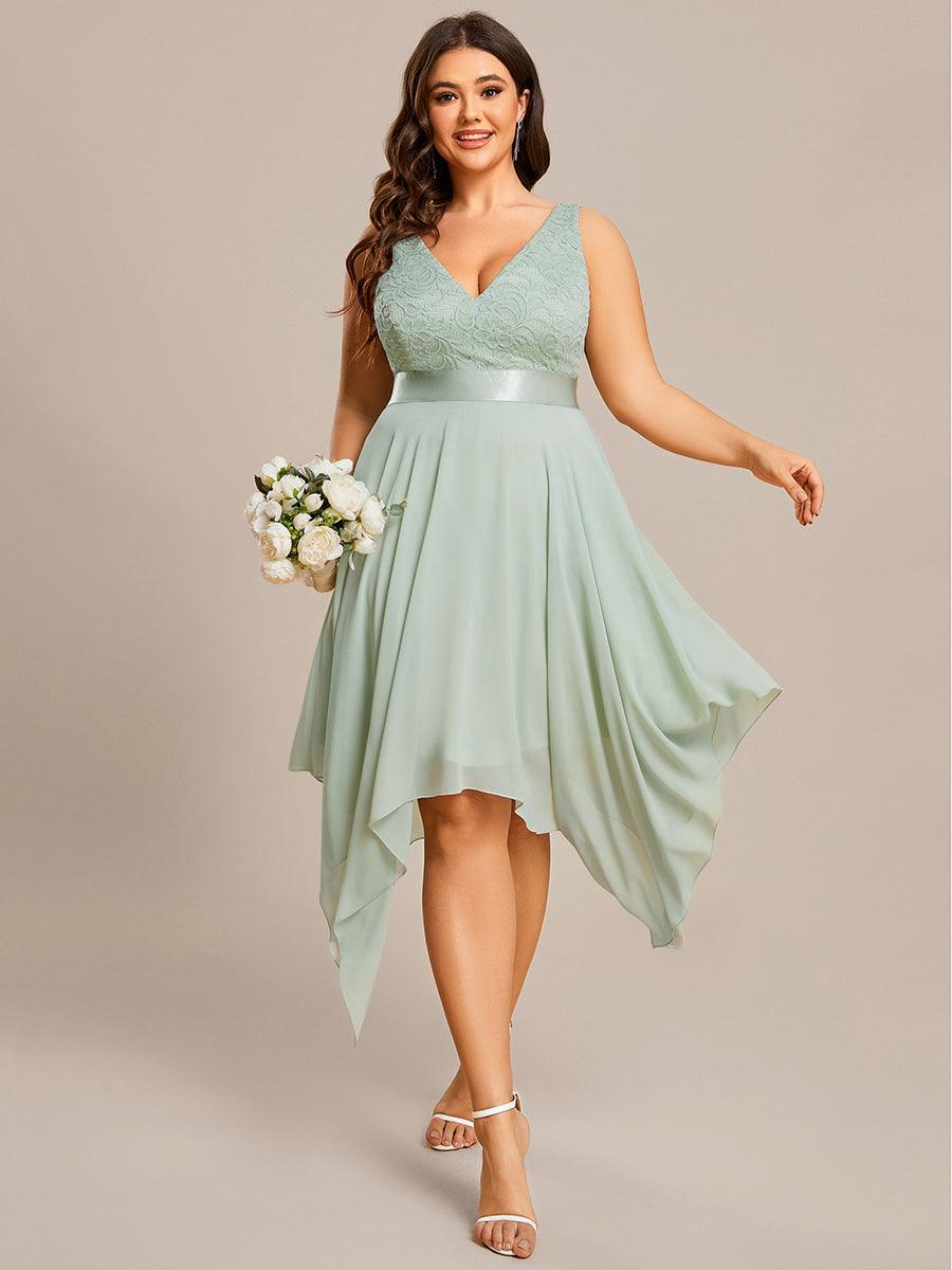 Robe de demoiselle d'honneur en dentelle et en mousseline de soie à col en V de grande taille #Couleur_Menthe Verte