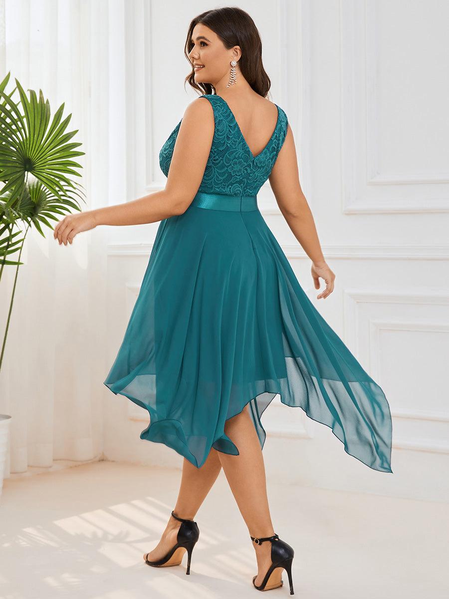 Robe de demoiselle d'honneur en dentelle et en mousseline de soie à col en V de grande taille #Couleur_Bleu Sarcelle