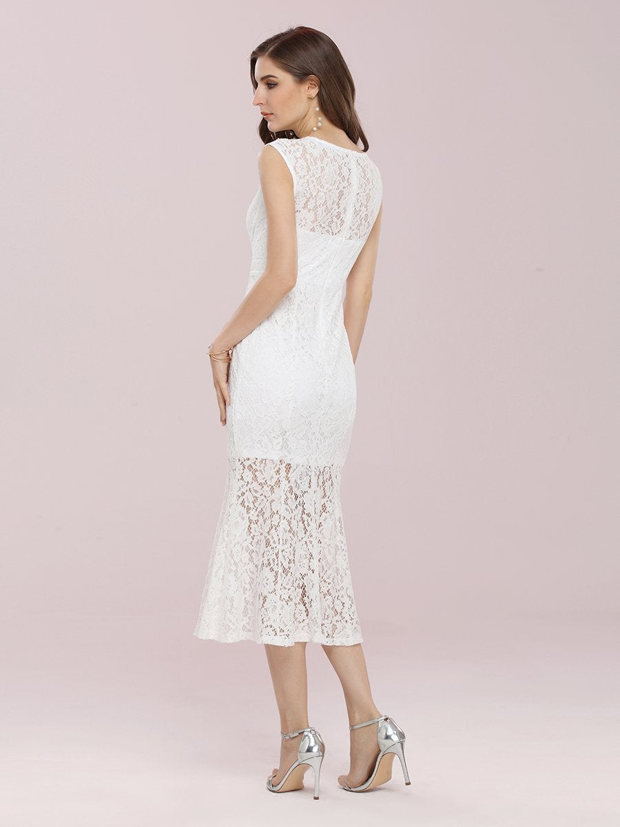 Superbe Robe De Soirée En Dentelle à Col Rond Sans Manches #Couleur_Creme