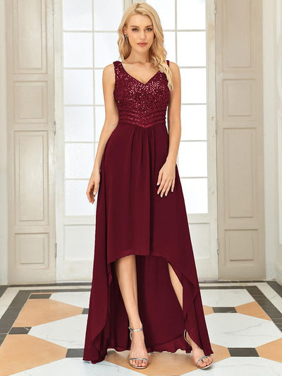 Robes de soirée sexy en mousseline de soie maxi haut-bas avec paillettes