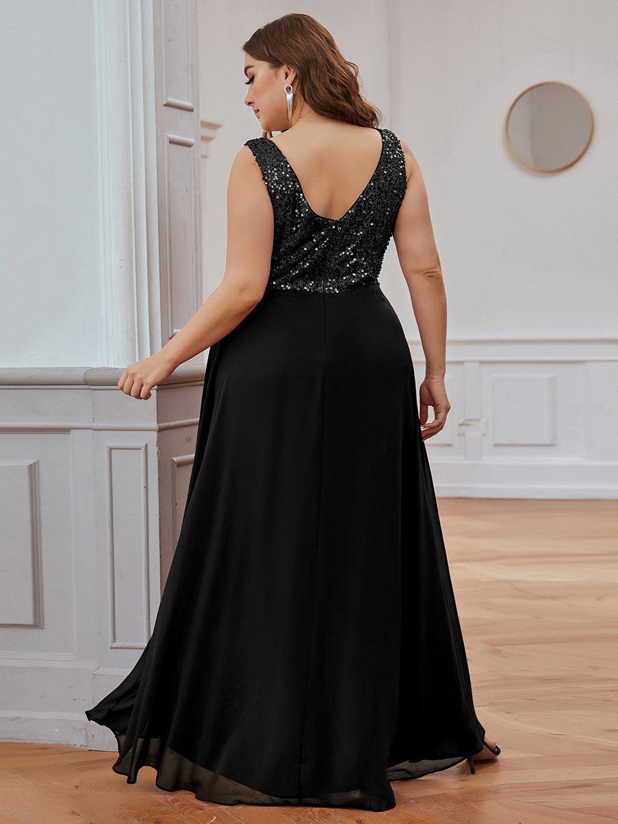 Robe de Soirée Grande Taille élégante à Paillette en Mousseline #Couleur_Noir