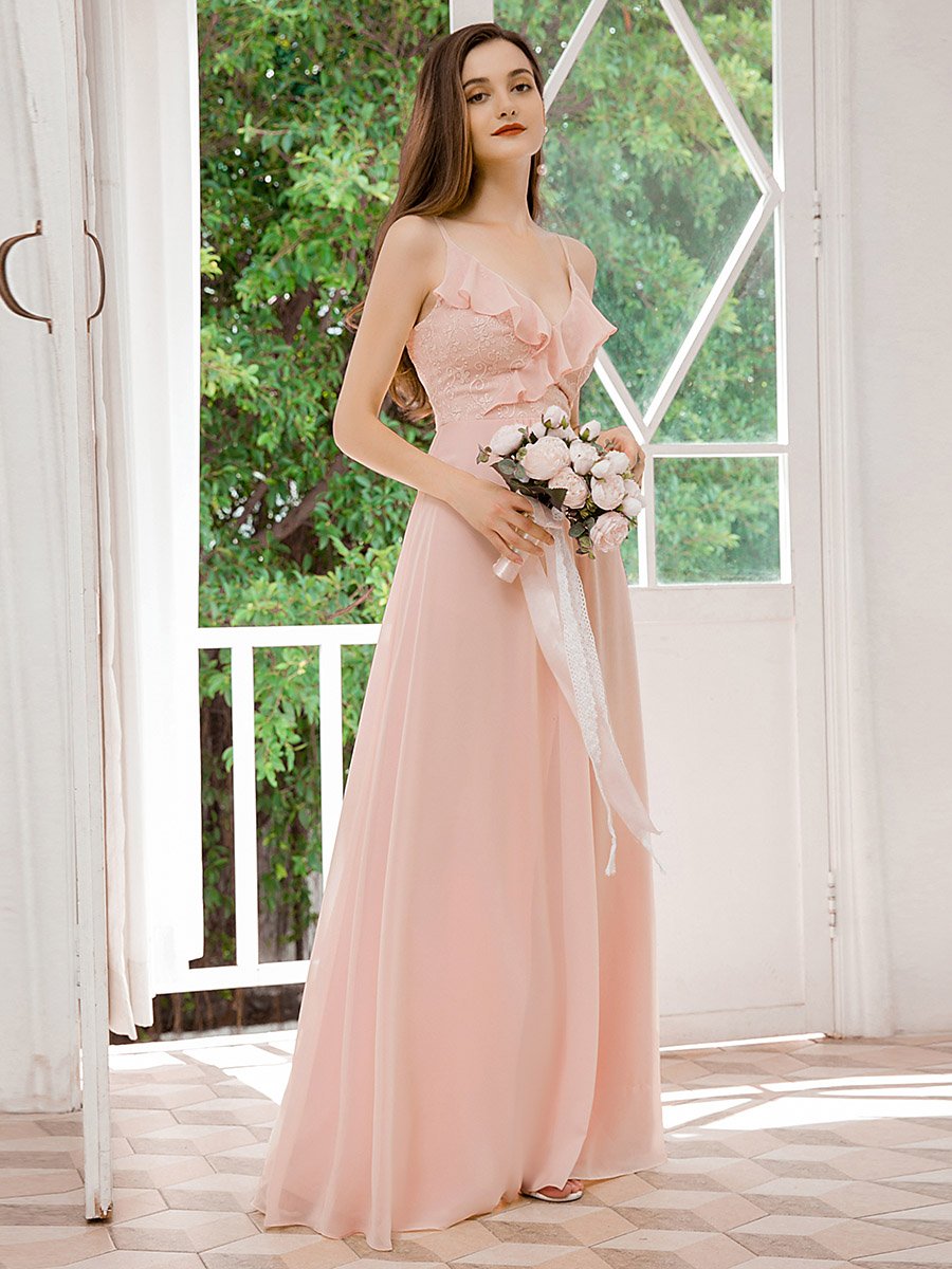 Robe Demoiselle d'Honneur Bretelles Spaghetti en Mousseline