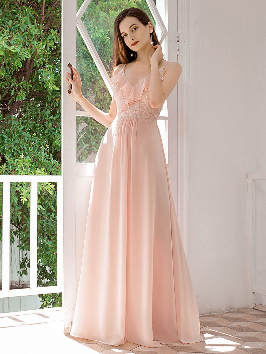 Robe Demoiselle d'Honneur Bretelles Spaghetti en Mousseline
