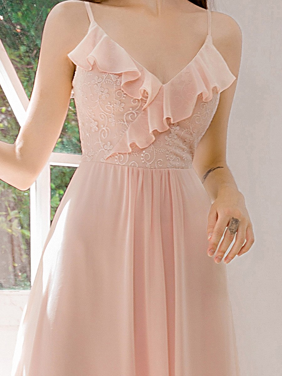 Robe Demoiselle d'Honneur Bretelles Spaghetti en Mousseline
