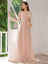 Robe Demoiselle d'Honneur Bretelles Spaghetti en Mousseline #Couleur_Rose