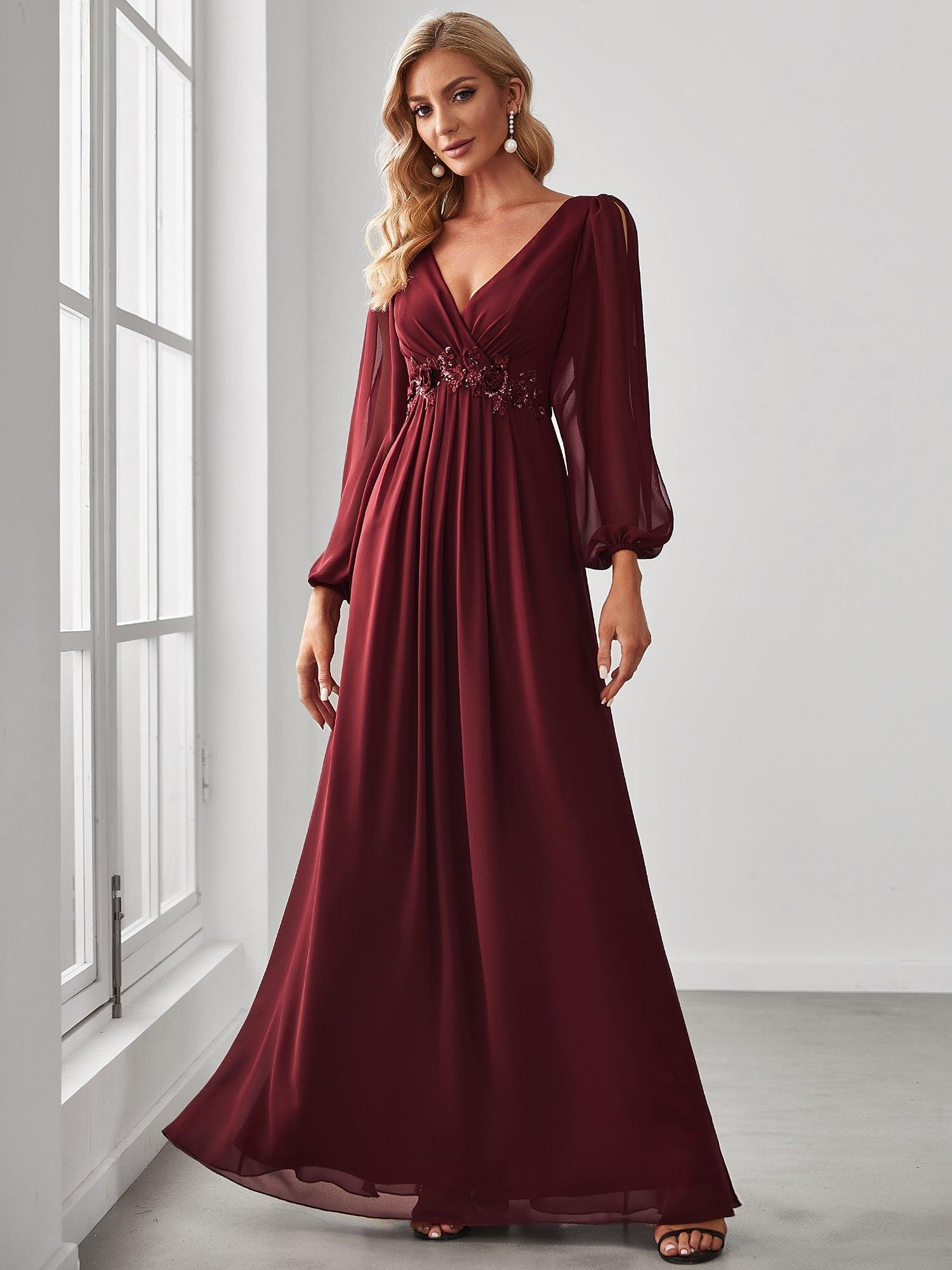 Taille personnalisée Robe de Soiree Longue Elegante Avec Lanterne en V Profond