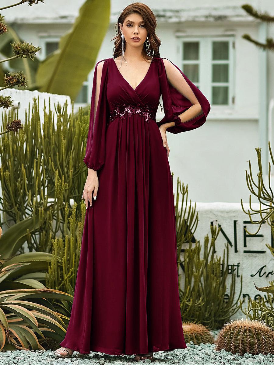 Taille personnalisée Robe de Soiree Longue Elegante Avec Lanterne en V Profond