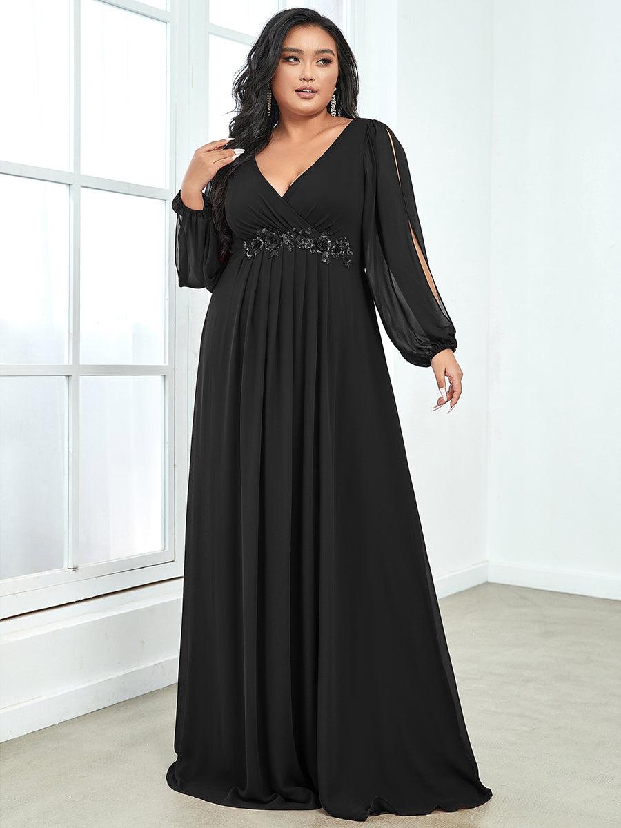 Robes de soirée élégantes en mousseline de soie grande taille avec manches longues en lanterne #Couleur_Noir