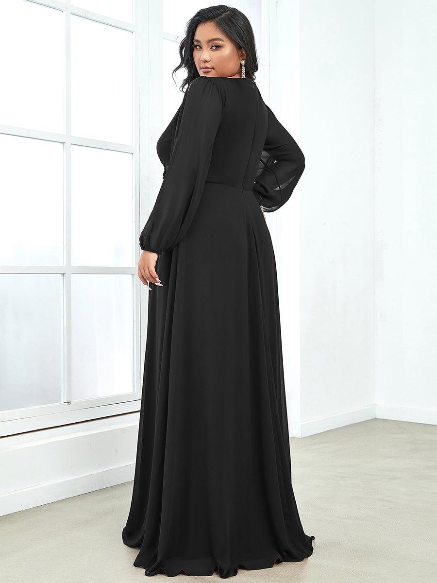 Robe Mère De La Mariée moderne Longue Elegante Avec Lanterne en V Profond #Couleur_Noir