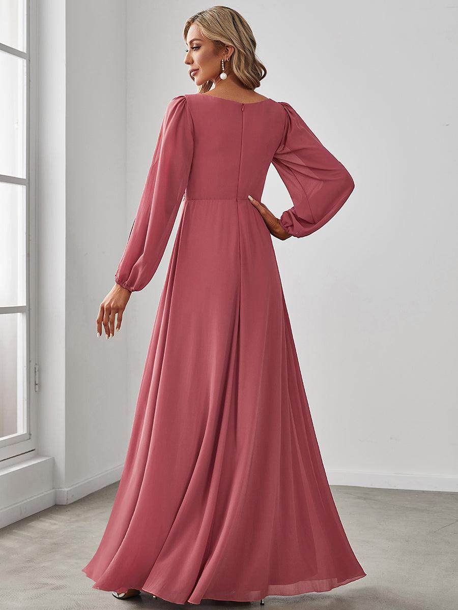 Robe Mère De La Mariée moderne Longue Elegante Avec Lanterne en V Profond #Couleur_Rose corail