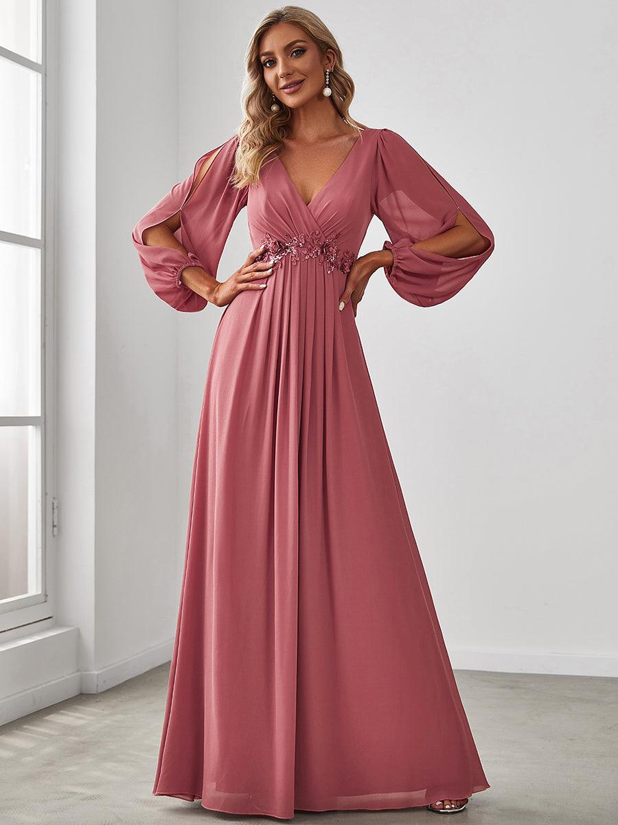 Taille personnalisée Robe de Soiree Longue Elegante Avec Lanterne en V Profond