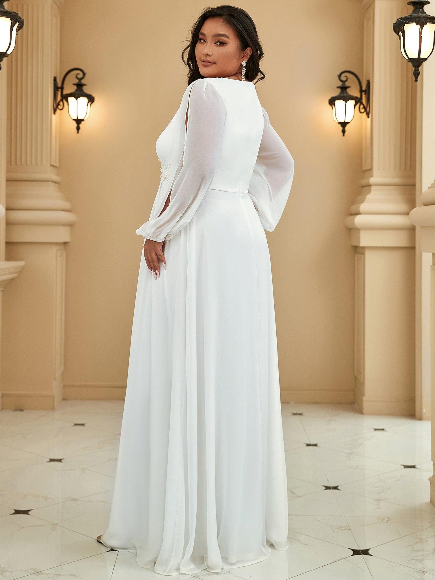 Robes de soirée élégantes en mousseline de soie grande taille avec manches longues en lanterne