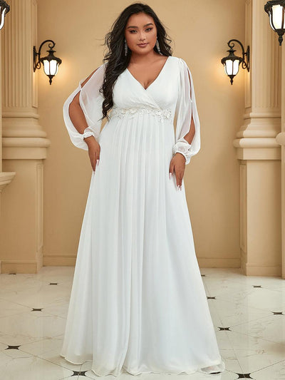 pretty AMOUR|Robes de soirée élégantes en mousseline de soie grande taille avec manches longues en lanterne