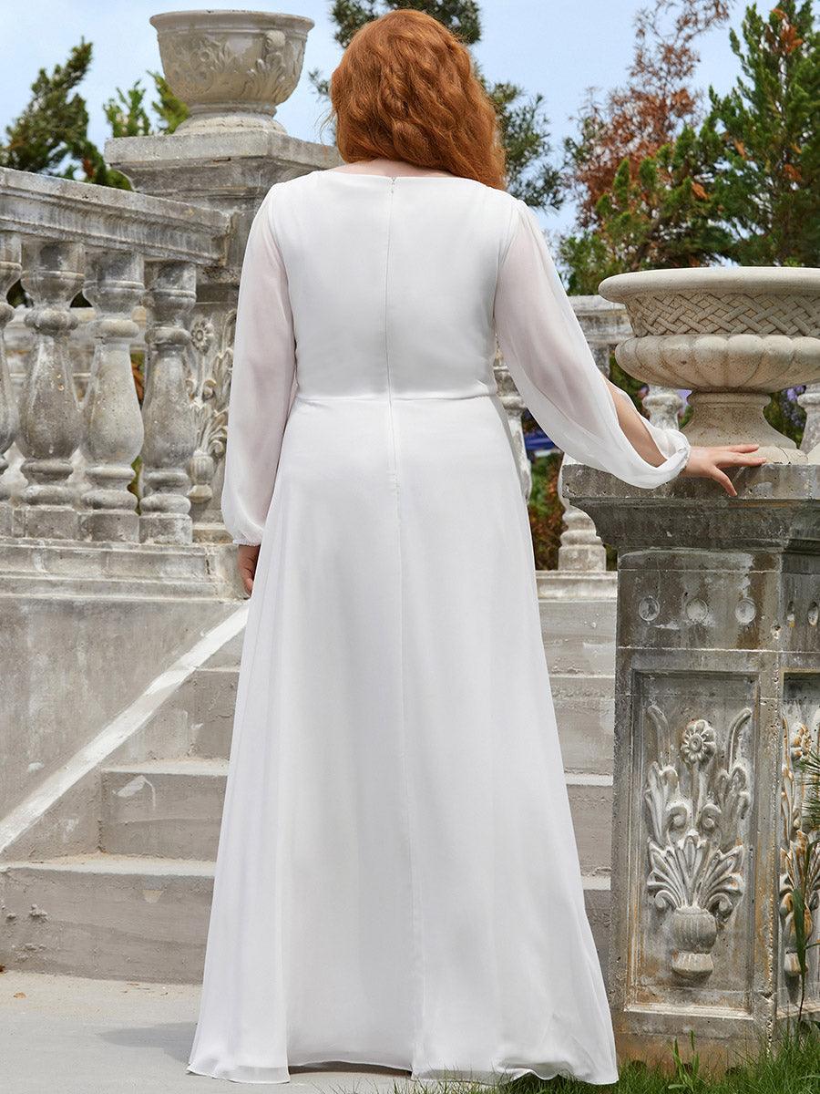 Robe Mère De La Mariée moderne Longue Elegante Avec Lanterne en V Profond #Couleur_Creme