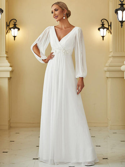 ever AMOUR|Robe Mère De La Mariée moderne Longue Elegante Avec Lanterne en V Profond