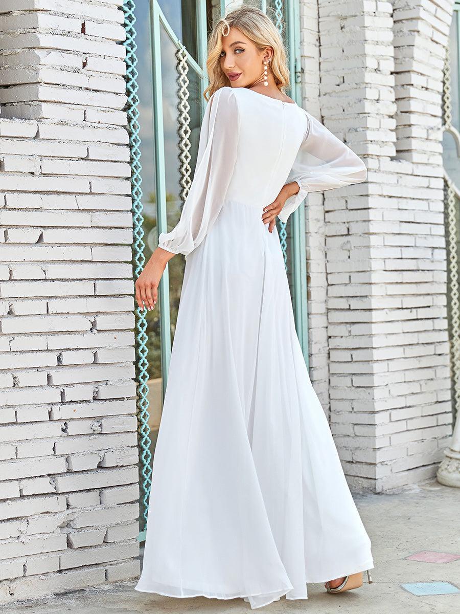 Taille personnalisée Robe de Soiree Longue Elegante Avec Lanterne en V Profond #Couleur_Creme