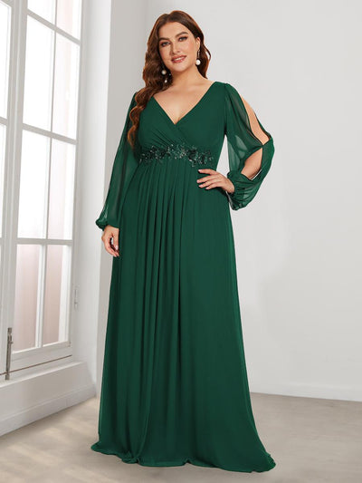pretty AMOUR|Robes de soirée élégantes en mousseline de soie grande taille avec manches longues en lanterne