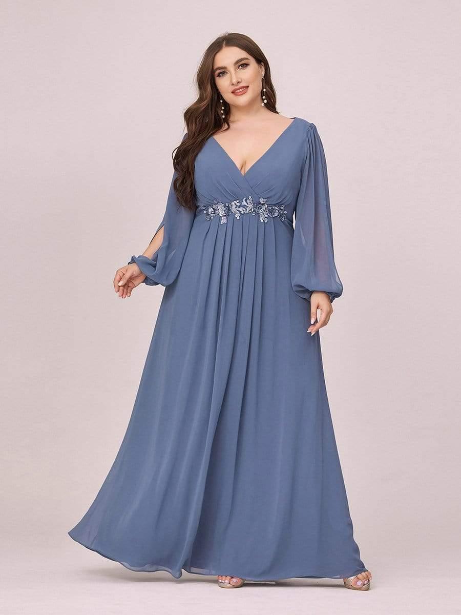 Robes de soirée élégantes en mousseline de soie grande taille avec manches longues en lanterne