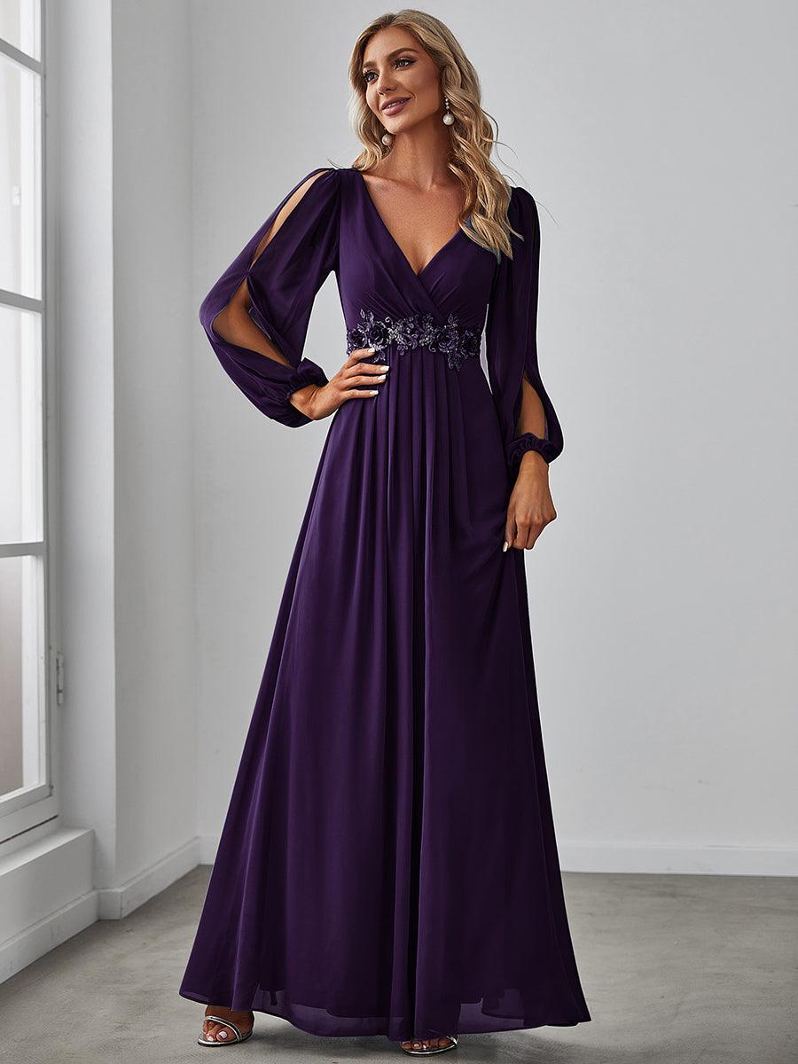 Taille personnalisée Robe de Soiree Longue Elegante Avec Lanterne en V Profond