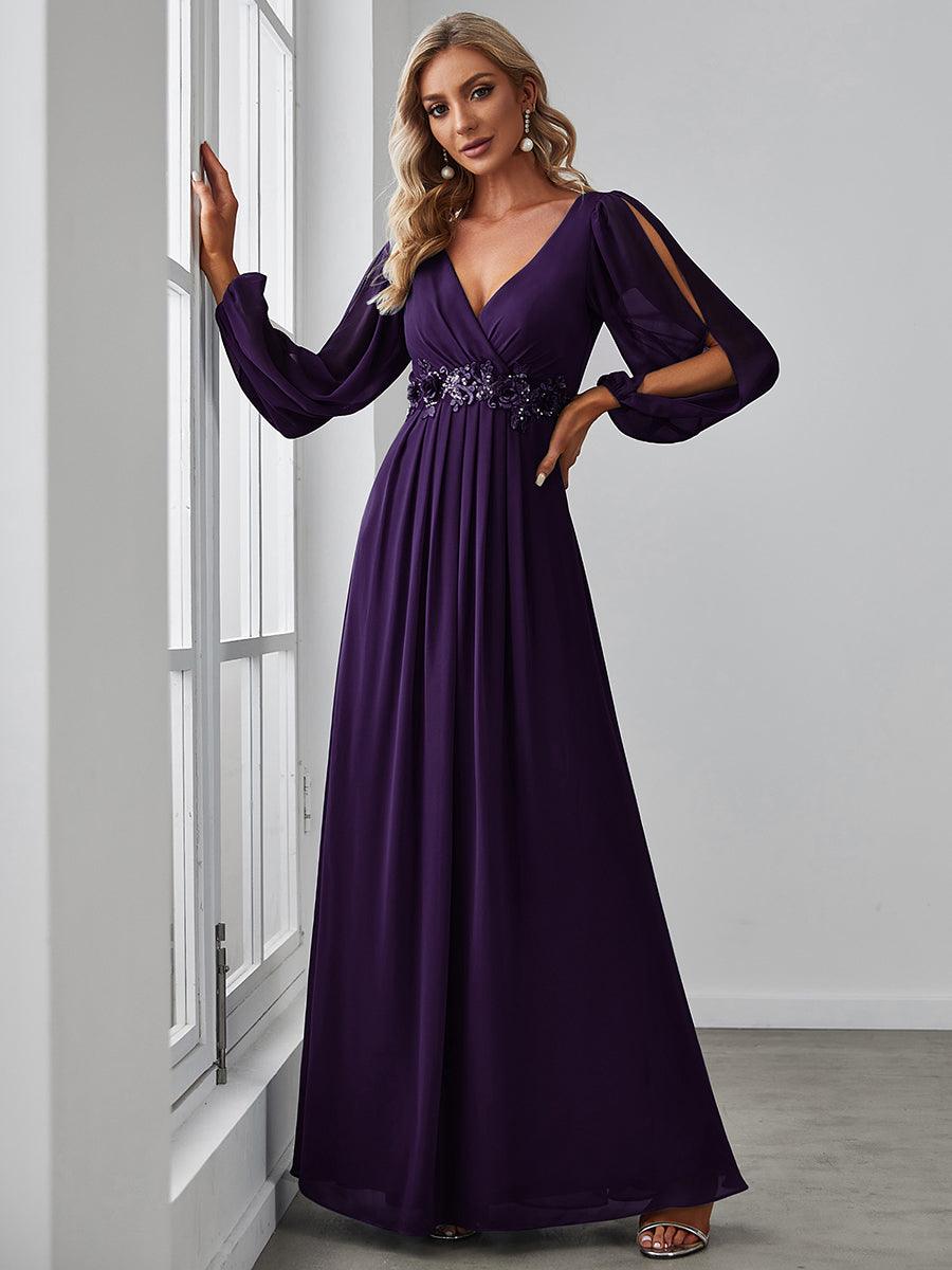 Taille personnalisée Robe de Soiree Longue Elegante Avec Lanterne en V Profond