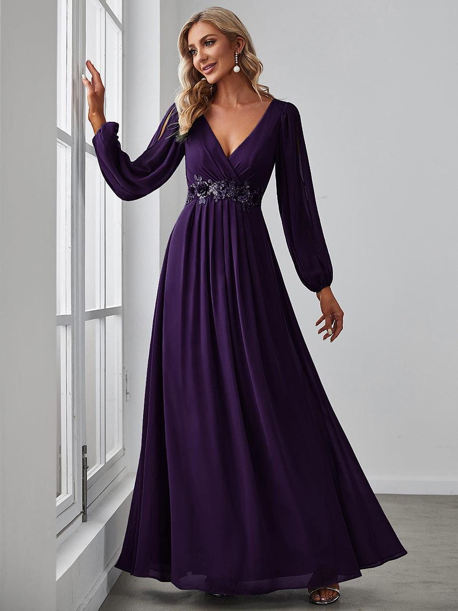 Taille personnalisée Robe de Soiree Longue Elegante Avec Lanterne en V Profond