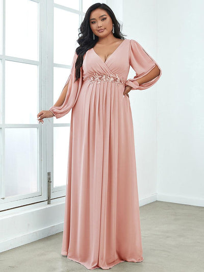 pretty AMOUR|Robes de soirée élégantes en mousseline de soie grande taille avec manches longues en lanterne