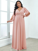 Robes de soirée élégantes en mousseline de soie grande taille avec manches longues en lanterne #Couleur_Rose