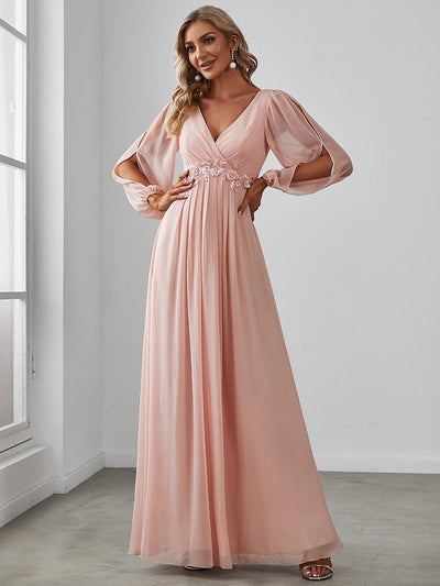 ever AMOUR|Robe Mère De La Mariée moderne Longue Elegante Avec Lanterne en V Profond
