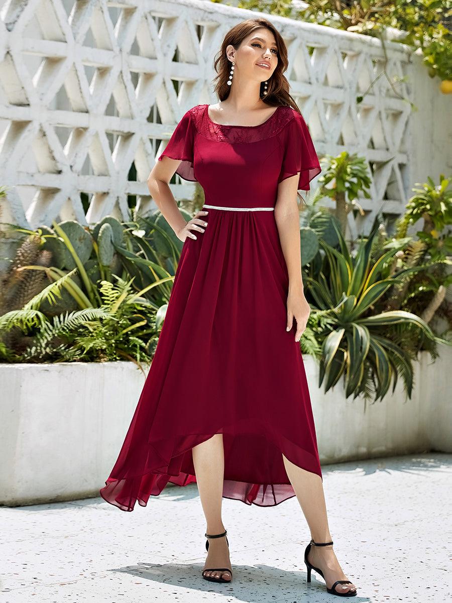 Robe de Loisirs Mi-Longue Trapèze à Col Bateau avec Taille Haute #Couleur_Bordeaux