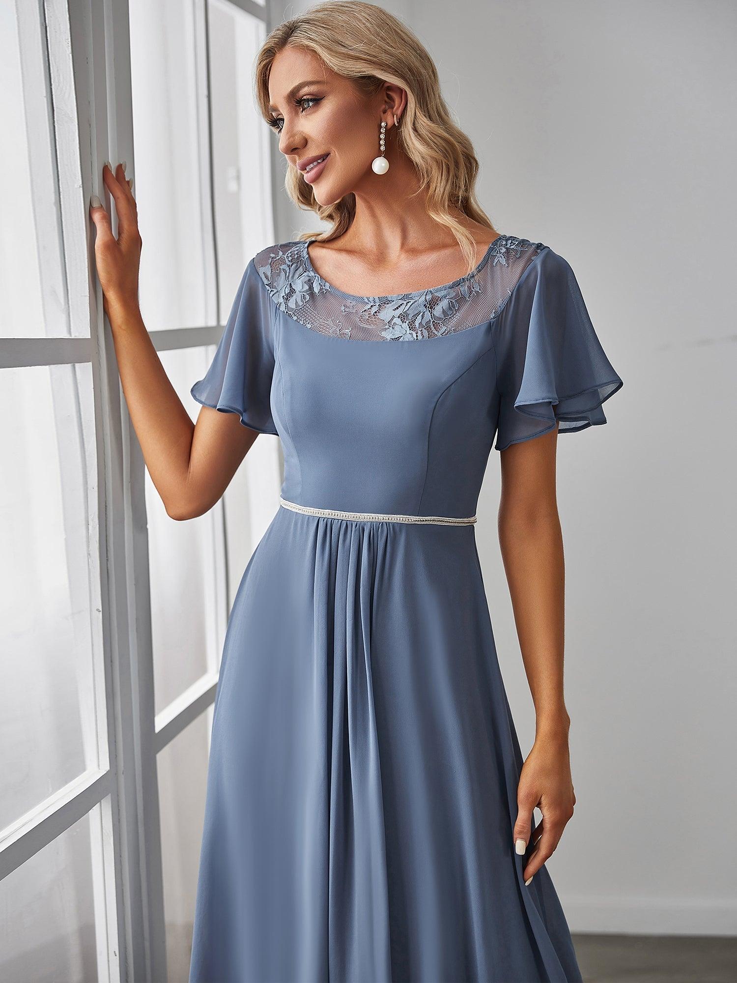 Robe de Loisirs Mi-Longue Trapèze à Col Bateau avec Taille Haute #Couleur_Marine Fume