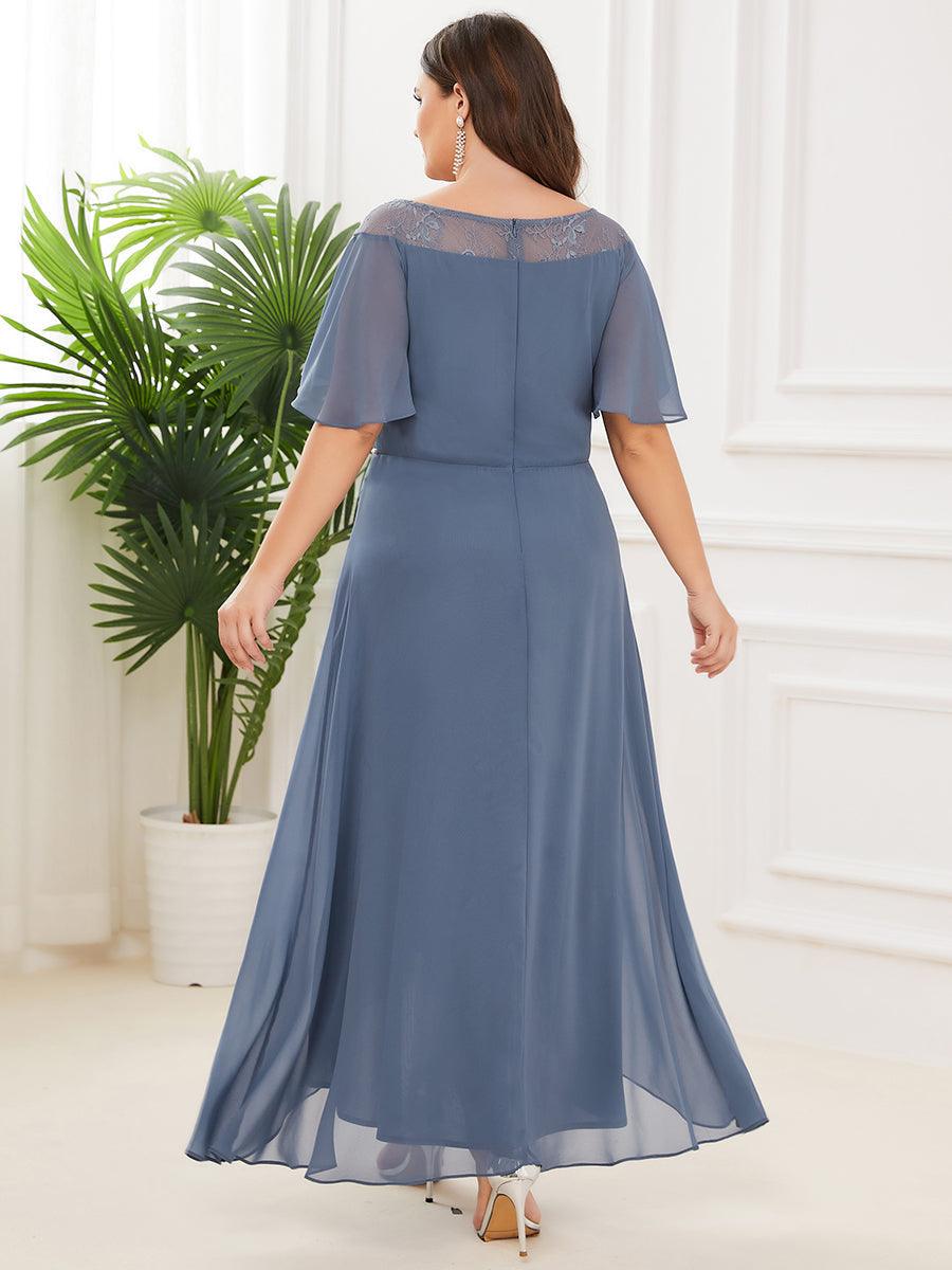 Robe mi-longue trapèze décontractée à encolure bateau pour femmes de grande taille avec ourlets asymétriques #Couleur_Marine Fume