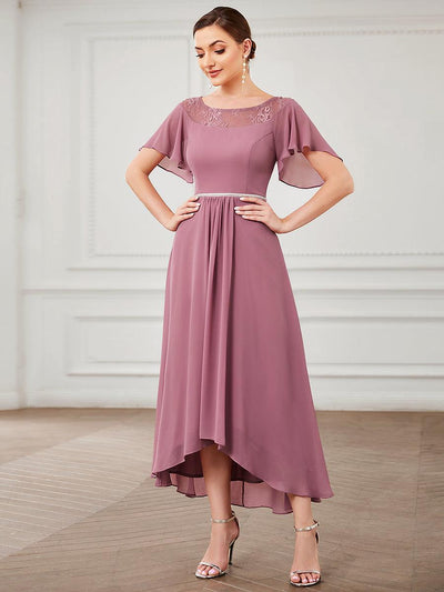 Robe de Loisirs Mi-Longue Trapèze à Col Bateau avec Taille Haute(Vente finale)