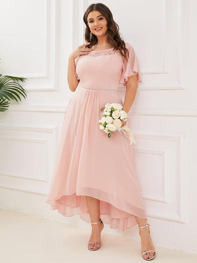 Robe mi-longue trapèze décontractée à encolure bateau pour femmes de grande taille avec ourlets asymétriques(Vente finale)