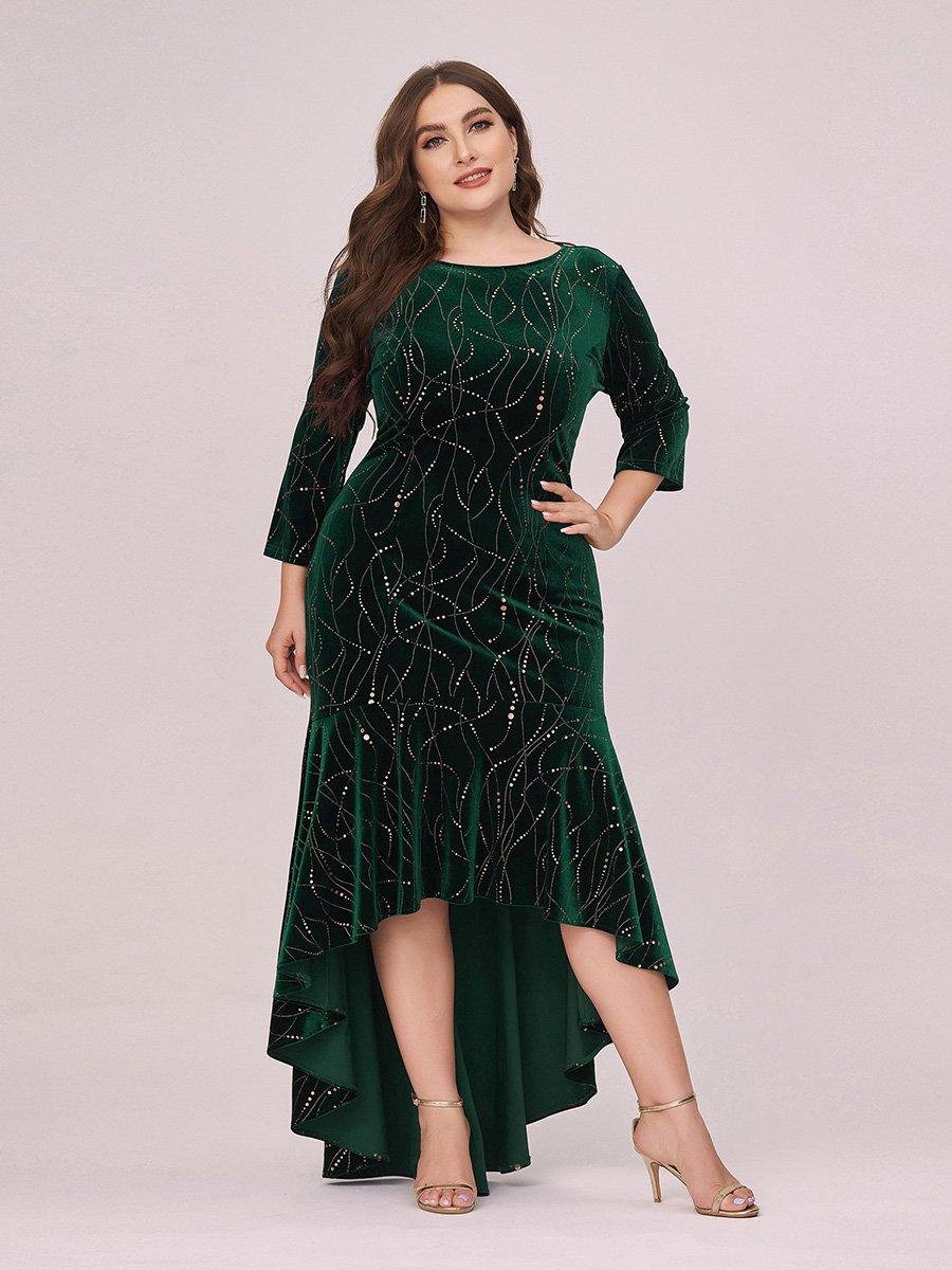 Robe de Soirée Empire Grande Taille Moulante et Asymétrique en Velours