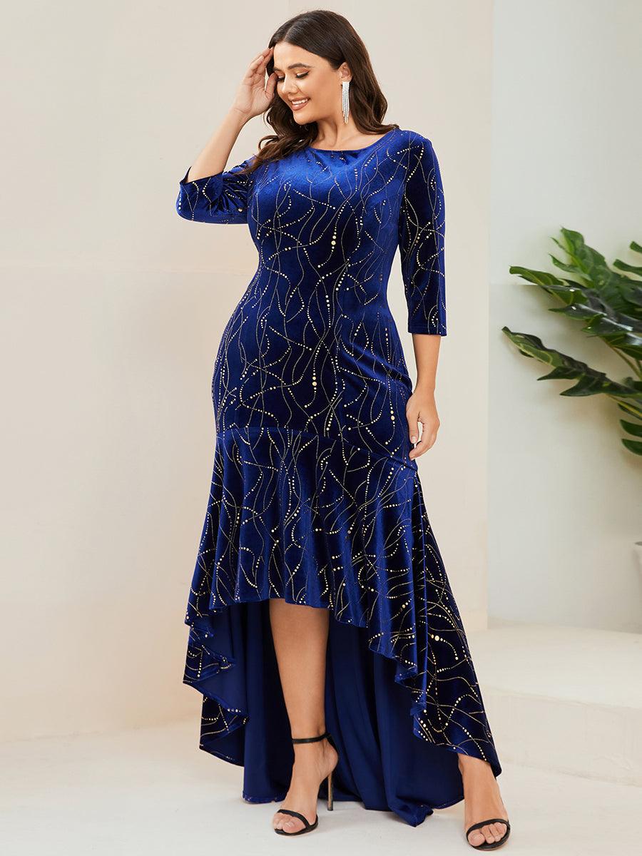 Robe de Soirée Empire Grande Taille Moulante et Asymétrique en Velours