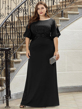 Robe de Soirée Longue Grande Taille Chic à Col Rond et Demi Manches