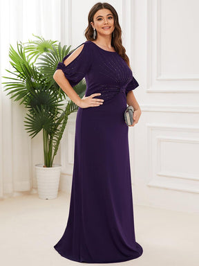 Robe de Soirée Longue Grande Taille Chic à Col Rond et Demi Manches