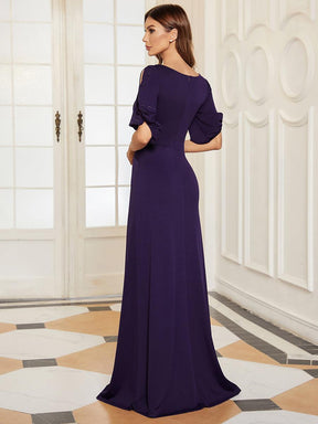 Robe de Soirée Longue Chic à Col Rond et Demi Manches