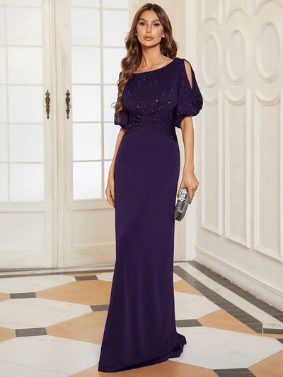 ever VICOTIRE|Robe de Soirée Longue Chic à Col Rond et Demi Manches(Vente Finale)