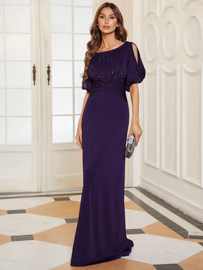 Robe de Soirée Longue Chic à Col Rond et Demi Manches