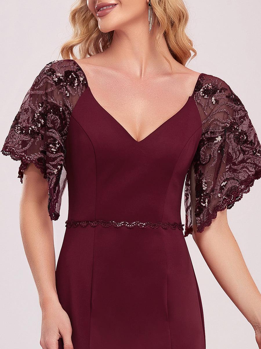 Taille personnalisée Robe de Soirée Sirène Moulante Sexy à Col en V #Couleur_Bordeaux