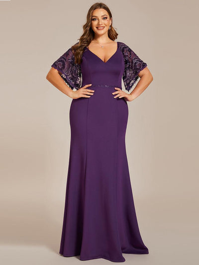 pretty SLOANE|Robe de soirée grande taille sirène moulante sexy à manches évasée