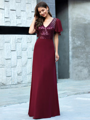 Robe de Soirée Longue Chiffon à Sequins avec Taille Empire