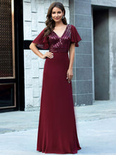 Robe de Soirée Longue Chiffon à Sequins avec Taille Empire #Couleur_Bordeaux