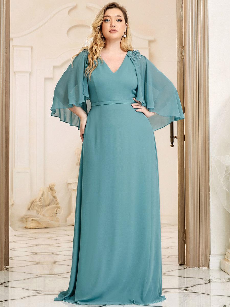 Robe de Demoiselle d'Honneur élégante en Mousseline à Col en V #Couleur_Bleu Fume