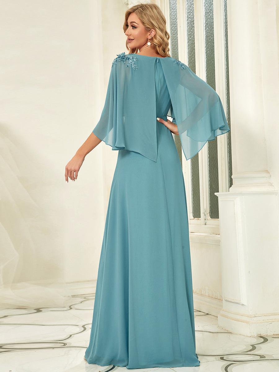 Robe de Demoiselle d'Honneur élégante en Mousseline à Col en V #Couleur_Bleu Fume