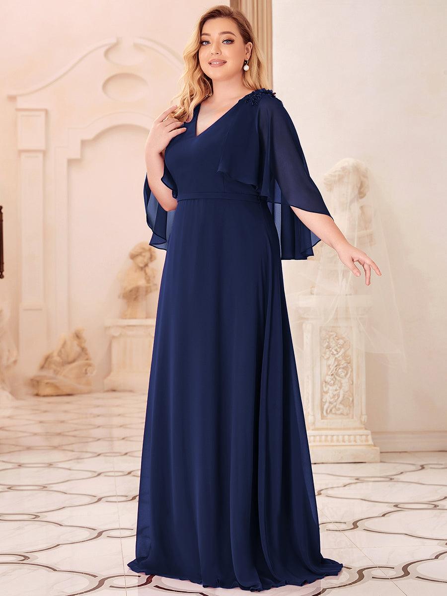 Robe de Demoiselle d'Honneur élégante en Mousseline à Col en V #Couleur_Bleu Marine